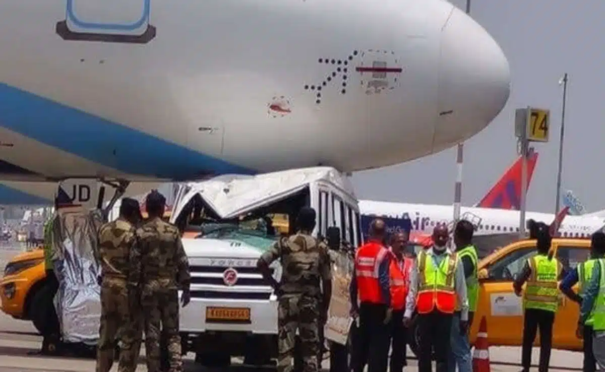 Tempo Traveller collides with IndiGo plane parked at Bengaluru airport, one injured