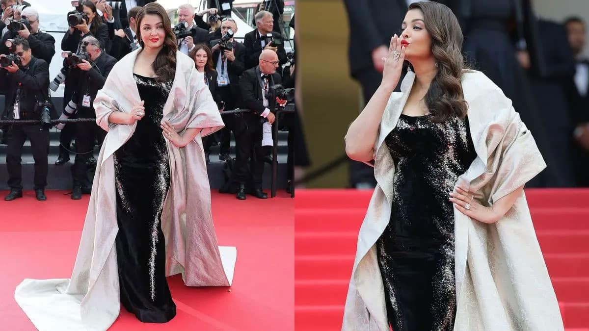 Aishwarya Rai Bachchan wore a black strapless gown and brocade cape at Cannes 2025, see photos