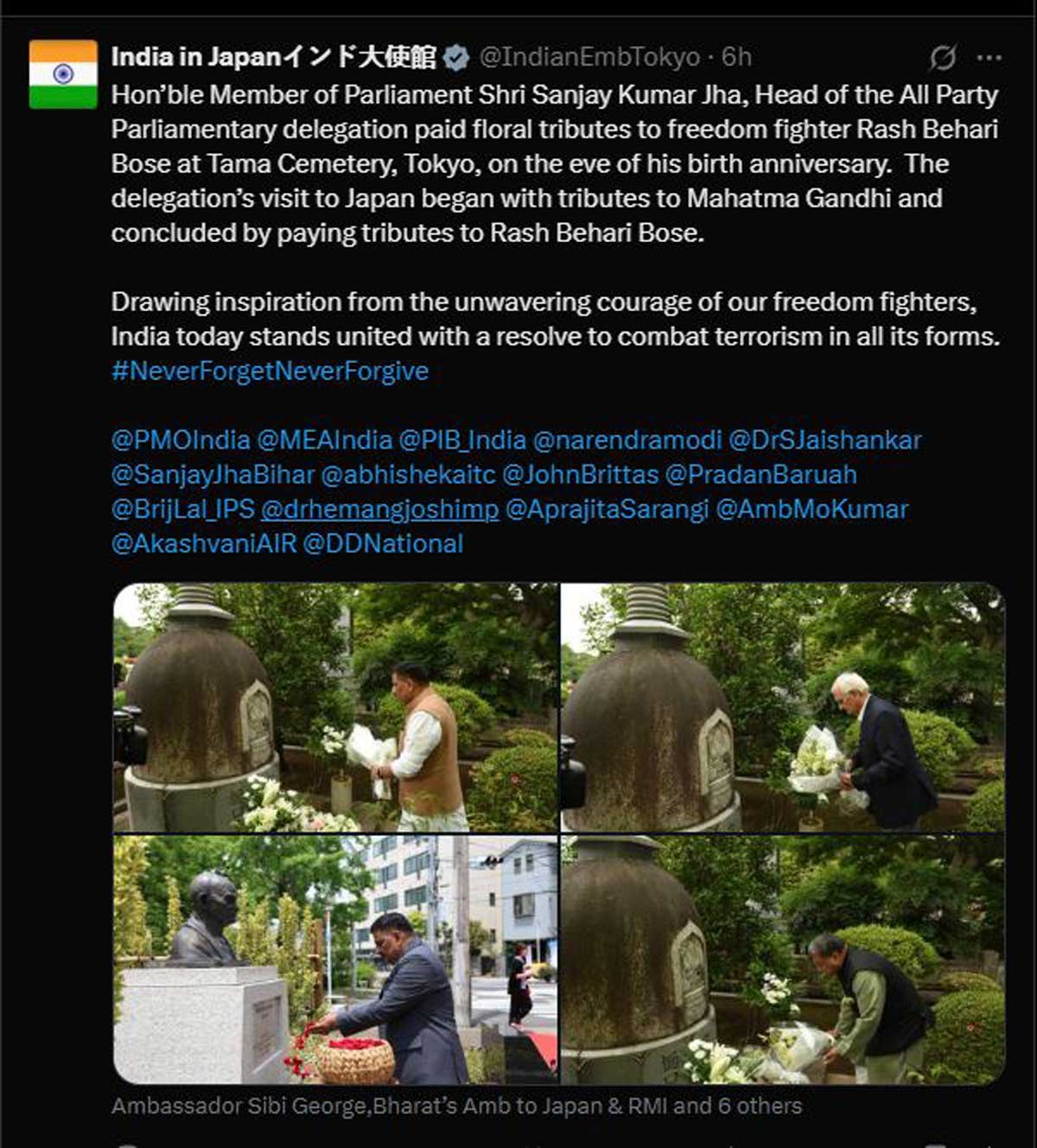 All-party delegation pays tribute to Rash Behari Bose in Japan