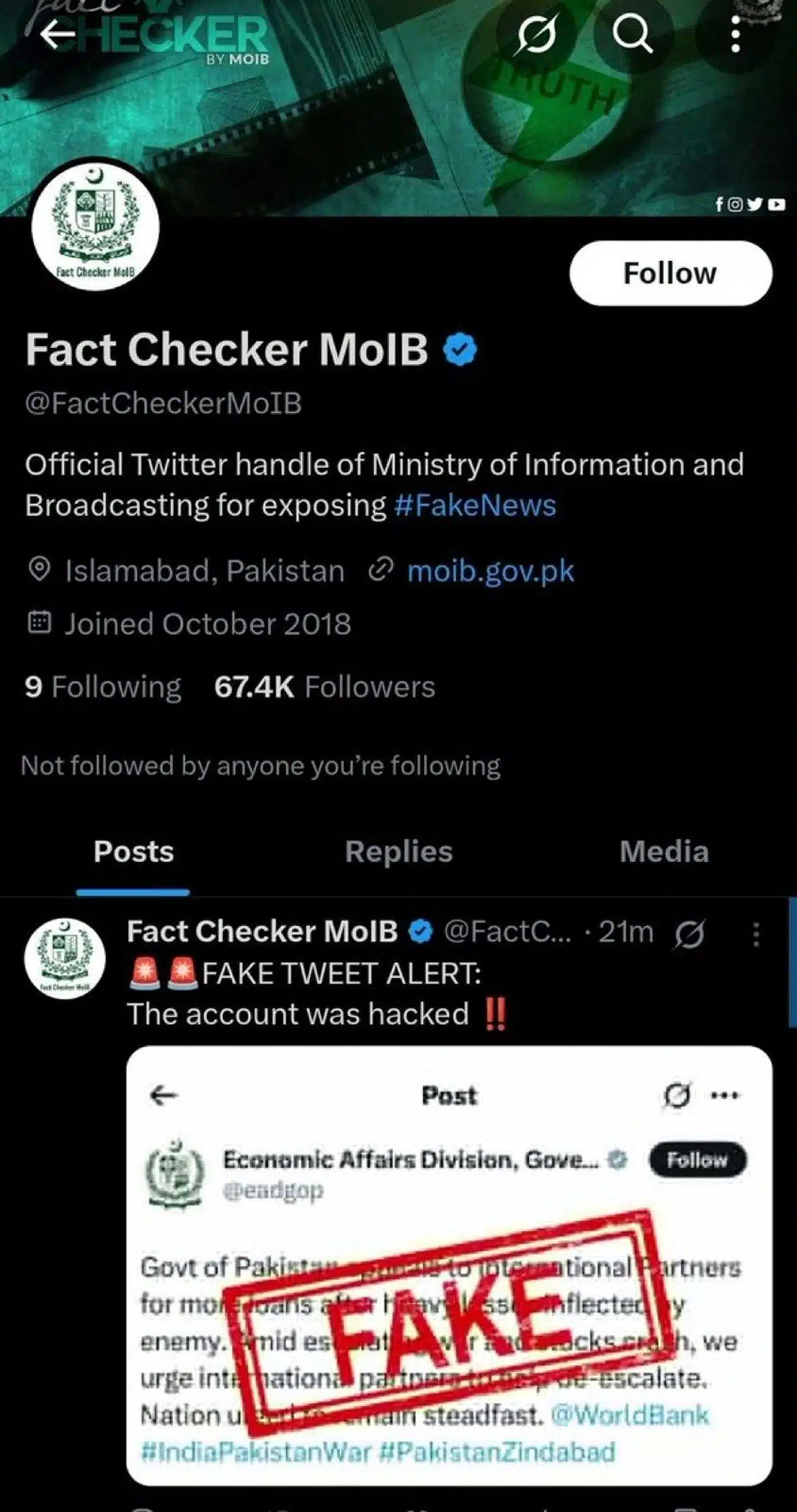 Pakistan claims to have hacked X account