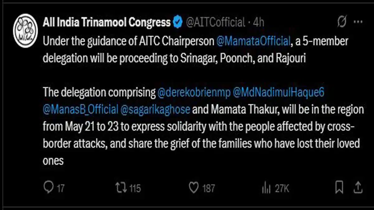 TMC delegation leaves for Jammu and Kashmir tour 5 TMC delegation leaves for Jammu and Kashmir tour