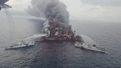 Singapore-flagged container ship catches fire off Kerala coast, 4 crew members missing