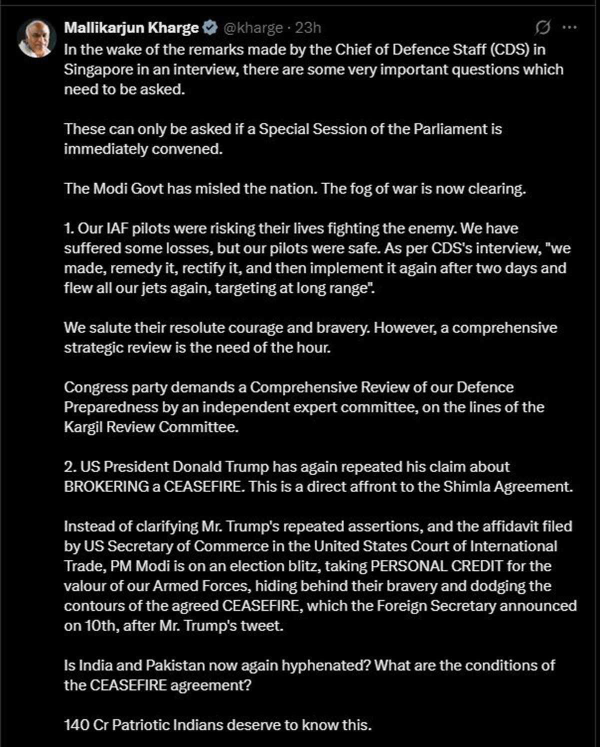 Mallikarjun Kharge taunts Modi government