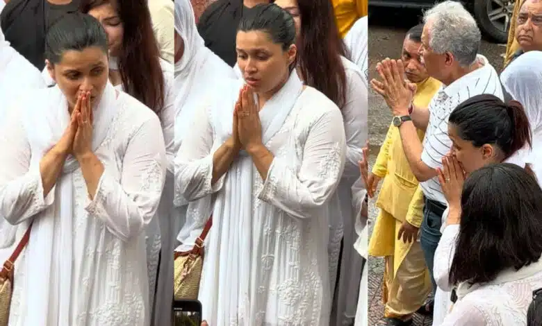 Mannara Chopra spotted with Parineeti Chopra's father at her father Raman Rai Handa's funeral
