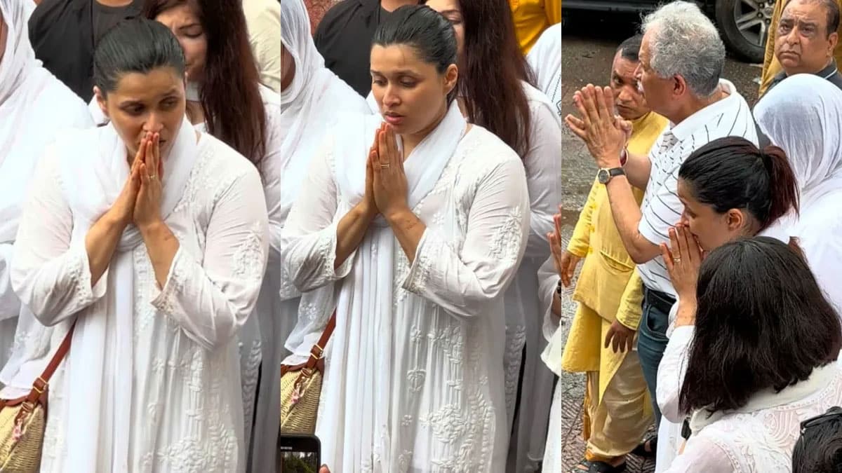Mannara Chopra spotted with Parineeti Chopra's father at her father Raman Rai Handa's funeral