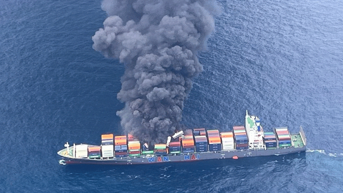 Singapore-flagged container ship catches fire off Kerala coast, 4 crew members missing
