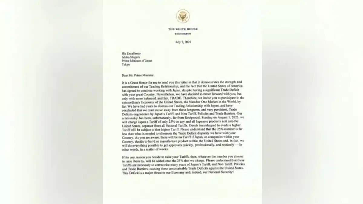 Trump announces 25% tariff on imports from Japan and South Korea from August 1