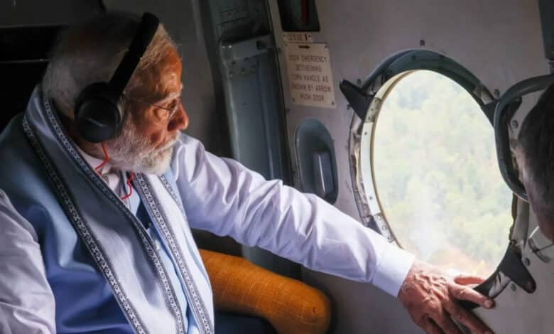 PM Modi conducted an aerial survey of disaster-hit Mandi and Kullu districts of Himachal Pradesh