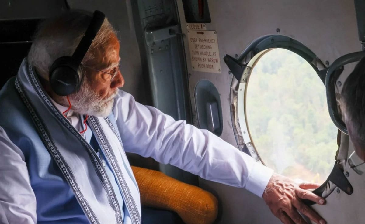 PM Modi conducted an aerial survey of disaster-hit Mandi and Kullu districts of Himachal Pradesh