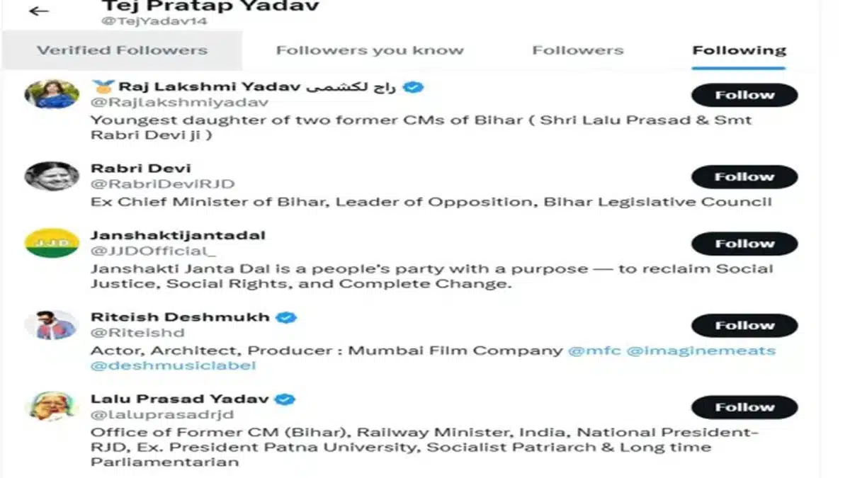 Tej Pratap Yadav takes a big step, unfollows brother Tejashwi on his ex