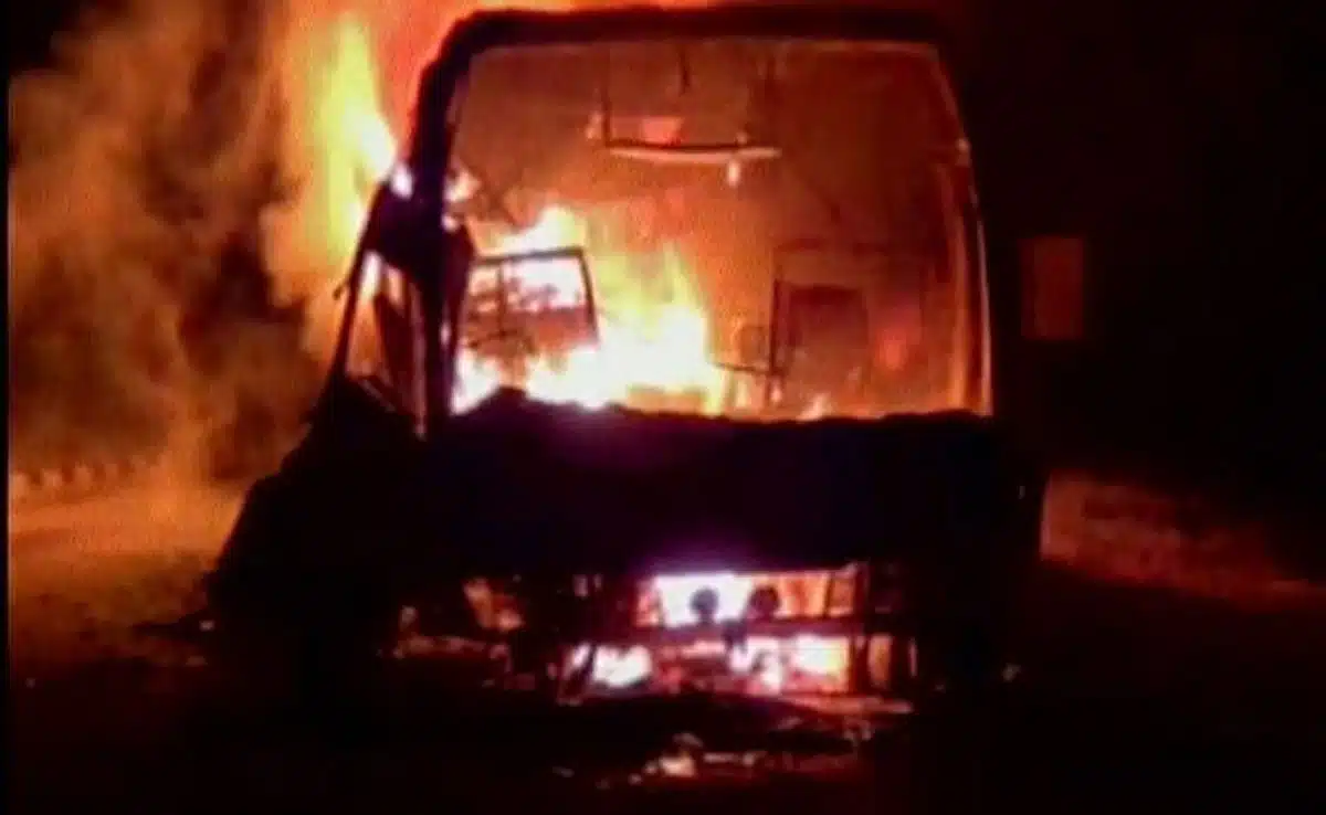 Volvo bus catches fire in Andhra Pradesh