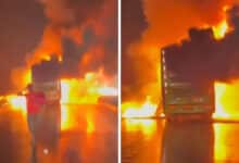 Volvo bus catches fire in Andhra Pradesh