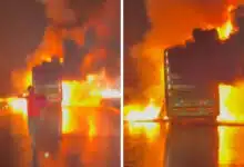 Volvo bus catches fire in Andhra Pradesh