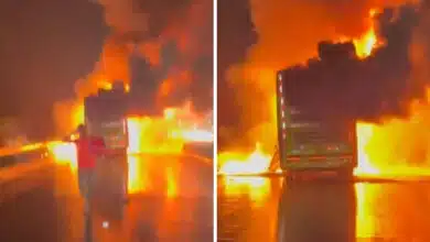 Volvo bus catches fire in Andhra Pradesh