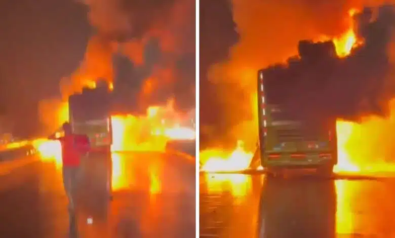 Volvo bus catches fire in Andhra Pradesh