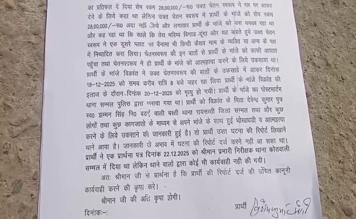 Sambhal: The village headman is accused of grabbing two plots of land and instigating a student to commit suicide.